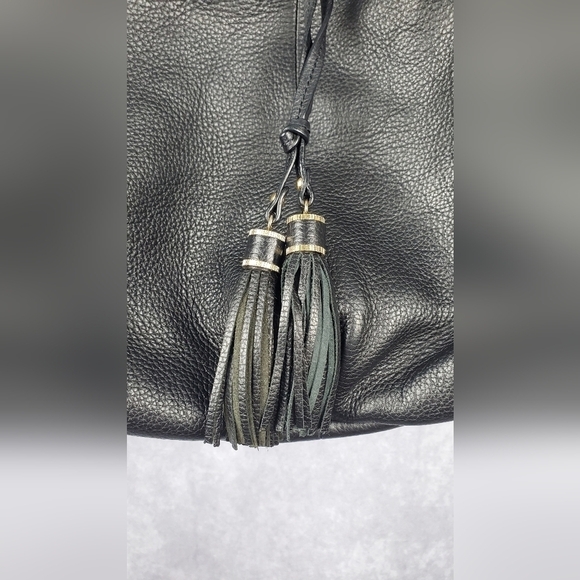 Talbots Black Pebbled Leather Hobo Shoulder Purse Handbag Zip Pockets Tassles - Picture 2 of 8